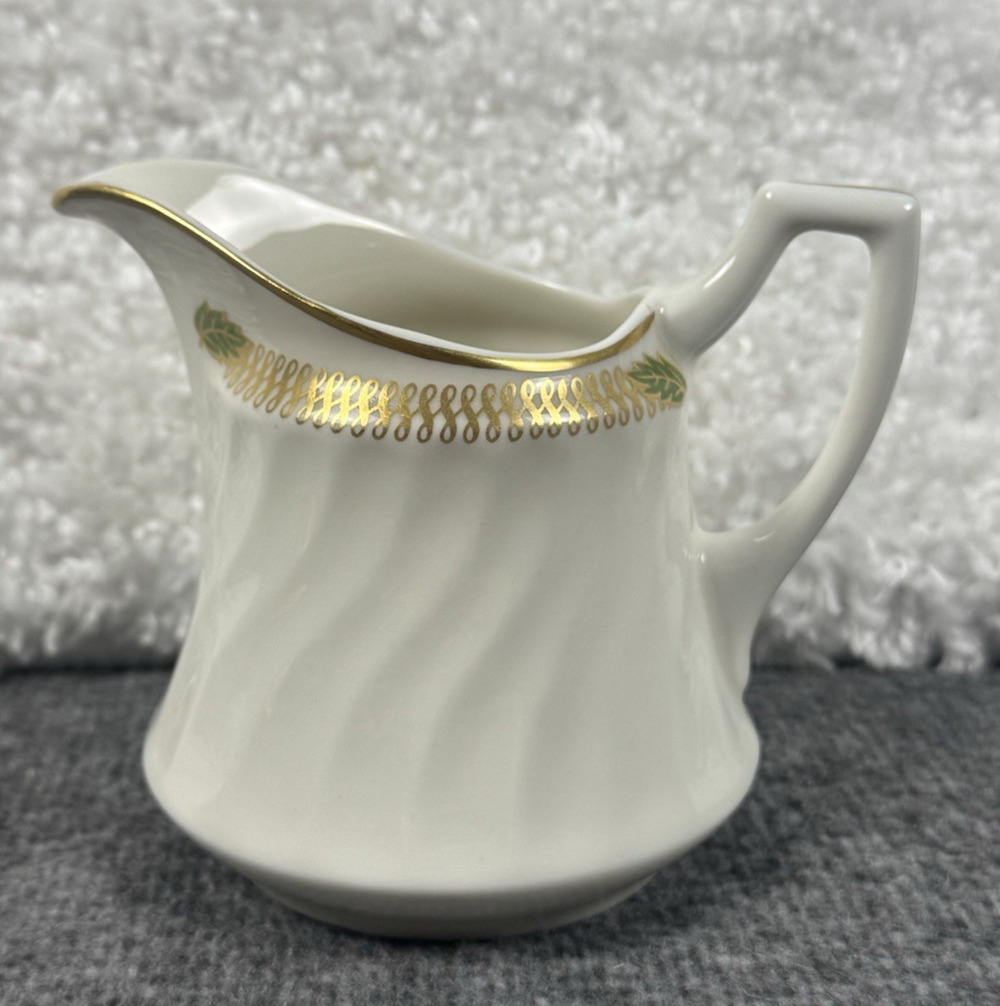 Syracuse China Champlain Creamer Gold with Green Leaves - Made USA